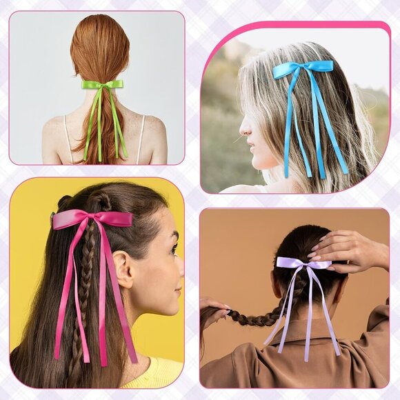 60 Pcs Hair Bow Clips Satin Ribbon Long Tails for Women Girls Stylish main image 4